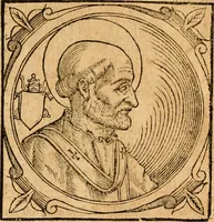 An illustration from Historia B. Platinae de vitis pontificum Romanorum : a D.N. Jesu Christo usque ad Paulum II. venetum papam : longe' quam antea emendatior, doctissimarumq[ue] annotationum Onuphrii Panuinii accessione nunc illustrior reddita : cui, eiusdem Onuphrii accurata atque fideli operâ, reliquorum pontificum vitae, usq[ue] ad Pium V. & Antonii Ciccarellae, usq[ue] ad Clementem VIII. qui hodiè sanctæ Romanae Catholicae ecclesiae præsidet, adiunctæ sunt : accesserunt nunc demum omnium pontificum verae effigies : omnia summo studio emendata & correcta (1600)