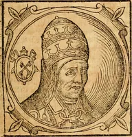 Picture 207 of 231 from Historia B. Platinae de vitis pontificum Romanorum : a D.N. Jesu Christo usque ad Paulum II. venetum papam : longe' quam antea emendatior, doctissimarumq[ue] annotationum Onuphrii Panuinii accessione nunc illustrior reddita : cui, eiusdem Onuphrii accurata atque fideli operâ, reliquorum pontificum vitae, usq[ue] ad Pium V. & Antonii Ciccarellae, usq[ue] ad Clementem VIII. qui hodiè sanctæ Romanae Catholicae ecclesiae præsidet, adiunctæ sunt : accesserunt nunc demum omnium pontificum verae effigies : omnia summo studio emendata & correcta (1600), leaf 308