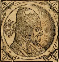 Picture 209 of 231 from Historia B. Platinae de vitis pontificum Romanorum : a D.N. Jesu Christo usque ad Paulum II. venetum papam : longe' quam antea emendatior, doctissimarumq[ue] annotationum Onuphrii Panuinii accessione nunc illustrior reddita : cui, eiusdem Onuphrii accurata atque fideli operâ, reliquorum pontificum vitae, usq[ue] ad Pium V. & Antonii Ciccarellae, usq[ue] ad Clementem VIII. qui hodiè sanctæ Romanae Catholicae ecclesiae præsidet, adiunctæ sunt : accesserunt nunc demum omnium pontificum verae effigies : omnia summo studio emendata & correcta (1600), leaf 321