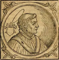 Picture 28 of 231 from Historia B. Platinae de vitis pontificum Romanorum : a D.N. Jesu Christo usque ad Paulum II. venetum papam : longe' quam antea emendatior, doctissimarumq[ue] annotationum Onuphrii Panuinii accessione nunc illustrior reddita : cui, eiusdem Onuphrii accurata atque fideli operâ, reliquorum pontificum vitae, usq[ue] ad Pium V. & Antonii Ciccarellae, usq[ue] ad Clementem VIII. qui hodiè sanctæ Romanae Catholicae ecclesiae præsidet, adiunctæ sunt : accesserunt nunc demum omnium pontificum verae effigies : omnia summo studio emendata & correcta (1600), leaf 37