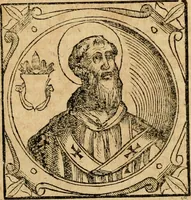 An illustration from Historia B. Platinae de vitis pontificum Romanorum : a D.N. Jesu Christo usque ad Paulum II. venetum papam : longe' quam antea emendatior, doctissimarumq[ue] annotationum Onuphrii Panuinii accessione nunc illustrior reddita : cui, eiusdem Onuphrii accurata atque fideli operâ, reliquorum pontificum vitae, usq[ue] ad Pium V. & Antonii Ciccarellae, usq[ue] ad Clementem VIII. qui hodiè sanctæ Romanae Catholicae ecclesiae præsidet, adiunctæ sunt : accesserunt nunc demum omnium pontificum verae effigies : omnia summo studio emendata & correcta (1600)