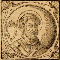 An illustration from Historia B. Platinae de vitis pontificum Romanorum : a D.N. Jesu Christo usque ad Paulum II. venetum papam : longe' quam antea emendatior, doctissimarumq[ue] annotationum Onuphrii Panuinii accessione nunc illustrior reddita : cui, eiusdem Onuphrii accurata atque fideli operâ, reliquorum pontificum vitae, usq[ue] ad Pium V. & Antonii Ciccarellae, usq[ue] ad Clementem VIII. qui hodiè sanctæ Romanae Catholicae ecclesiae præsidet, adiunctæ sunt : accesserunt nunc demum omnium pontificum verae effigies : omnia summo studio emendata & correcta (1600)