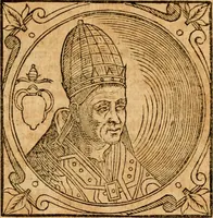 Picture 79 of 231 from Historia B. Platinae de vitis pontificum Romanorum : a D.N. Jesu Christo usque ad Paulum II. venetum papam : longe' quam antea emendatior, doctissimarumq[ue] annotationum Onuphrii Panuinii accessione nunc illustrior reddita : cui, eiusdem Onuphrii accurata atque fideli operâ, reliquorum pontificum vitae, usq[ue] ad Pium V. & Antonii Ciccarellae, usq[ue] ad Clementem VIII. qui hodiè sanctæ Romanae Catholicae ecclesiae præsidet, adiunctæ sunt : accesserunt nunc demum omnium pontificum verae effigies : omnia summo studio emendata & correcta (1600), leaf 96