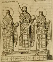 Picture 78 of 166 from Historia Byzantina duplici commentario illustrata : prior, Familias ac stemmata imperatorum constantinopolianorum, cum eorundem augustorum nomismatibus, & aliquot iconibus : praeterea familias dalmaticas & turcicas complecticur : alter, Descriptionem urbis constantinopolitanae, qualis extitit sub imperatoribus christianis (1680), leaf 156