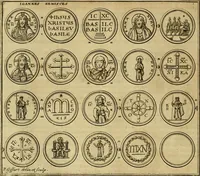 An illustration from Historia Byzantina duplici commentario illustrata : prior, Familias ac stemmata imperatorum constantinopolianorum, cum eorundem augustorum nomismatibus, & aliquot iconibus : praeterea familias dalmaticas & turcicas complecticur : alter, Descriptionem urbis constantinopolitanae, qualis extitit sub imperatoribus christianis (1680)