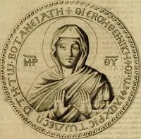 An illustration from Historia Byzantina duplici commentario illustrata : prior, Familias ac stemmata imperatorum constantinopolianorum, cum eorundem augustorum nomismatibus, & aliquot iconibus : praeterea familias dalmaticas & turcicas complecticur : alter, Descriptionem urbis constantinopolitanae, qualis extitit sub imperatoribus christianis (1680)