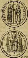 An illustration from Historia Byzantina duplici commentario illustrata : prior, Familias ac stemmata imperatorum constantinopolianorum, cum eorundem augustorum nomismatibus, & aliquot iconibus : praeterea familias dalmaticas & turcicas complecticur : alter, Descriptionem urbis constantinopolitanae, qualis extitit sub imperatoribus christianis (1680)