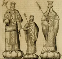 An illustration from Historia Byzantina duplici commentario illustrata : prior, Familias ac stemmata imperatorum constantinopolianorum, cum eorundem augustorum nomismatibus, & aliquot iconibus : praeterea familias dalmaticas & turcicas complecticur : alter, Descriptionem urbis constantinopolitanae, qualis extitit sub imperatoribus christianis (1680)