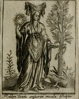 An illustration from Historia deorum fatidicorum, vatum sybillarum, phoebadum, apud priscos illustrium : cum eorum iconibus : praeposita est disertatio de divinatione & oraculis (1680)