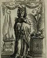 An illustration from Historia deorum fatidicorum, vatum sybillarum, phoebadum, apud priscos illustrium : cum eorum iconibus : praeposita est disertatio de divinatione & oraculis (1680)