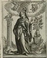An illustration from Historia deorum fatidicorum, vatum sybillarum, phoebadum, apud priscos illustrium : cum eorum iconibus : praeposita est disertatio de divinatione & oraculis (1680)