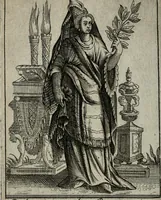 An illustration from Historia deorum fatidicorum, vatum sybillarum, phoebadum, apud priscos illustrium : cum eorum iconibus : praeposita est disertatio de divinatione & oraculis (1680)