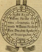 An illustration from Historiae anglicanae scriptores X. Simeon monachus Dunelmensis. Johannes prior Hagustaldensis. Ricardus prior Hagustaldensis. Ailredus abbas Rievallensis. Radulphus de Diceto Londoniensis. Johannes Brompton Jornallensis. Gervasius monachus Dorobornensis. Thomas Stubbs dominicanus. Guilielmus Thorn Cantuariensis. Henricus Knighton Leicestrensis. Ex vetustis manuscriptis, nunc primum in lucem editi. Adjectis variis lectionibus, glossario, indicéque copioso (1652)