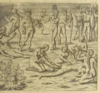 Picture 42 of 44 from Historiae antipodum, siue Novi orbis, qui vulgo Americae, & Indiae Occidentalis nomine vsurpatur, pars tertia, : Complectens admirandam cum ipsius terrae Brasiliae, tum incolarum eius barbarorum & antropophagorum historiam libris tribus descriptam: Quorum I. Primo continetur narratio profectionis Ioannis Stadij Hessi in Brasiliam, qui à barbaris interceptus, nouemque menses inter eos versatus est, II. Diegesis historica naturam coeli solique Brasiliensis, vt & auiam, ferarum, piscium, arborum item caeterorumq[ue] vegetabilium illius terrae experimens. III. Luculientissima descriptio itineris Iohannis Lerij Burgundi, quod in easdem terras suscepit. (1630), leaf 231