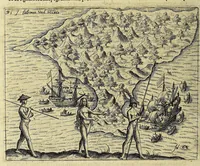 An illustration from Historiae antipodum siue Noui Orbis, qui vulgo Americae et Indiae Occidentalis nomine vsurpatur, pars nona: : continens veram et genvinam descriptionem duarum nauigationum Hollandicarum, quas Batavi diversas orbis partes magno animo, etsi varia fortuna, susceperunt. I. Et primo quidem libro narratur, quo pacto quinq[ue] naues, quae Amsterdamo soluerant. Magellanici freti angustiis superatis in Moluccas insulas pertendere conatae, diuerso euentu vsae fuerint, tribus scopum suum affecutis, duabus reliquis in periculoso illo stricto vi tempestarum variè afflectis, irritoque conamine tandem domum redire compulsis. II. Secundo libro felix & admirabilis Oliuerii van-der-Noort totius orbis periplus percensetur, vbi permulta memoratu dignissima, quae toto illo itinere occurrerunt, verè describuntur. Omnia hactenus confuse nec suo loco edita: nunc verò sublatis innumeris mendiis, interpretum Ablepsia admissis, decenter & ordine accurata: (1633)