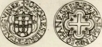An illustration from Historia genealogica da casa real portugueza : desde a sua origem até o presente, com as familias illustres, que precedem dos reys, e dos serenissimos duques de Bragança ... (1735)