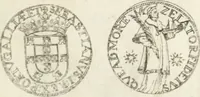 An illustration from Historia genealogica da casa real portugueza : desde a sua origem até o presente, com as familias illustres, que precedem dos reys, e dos serenissimos duques de Bragança ... (1735)