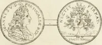 An illustration from Historia genealogica da casa real portugueza : desde a sua origem até o presente, com as familias illustres, que precedem dos reys, e dos serenissimos duques de Bragança ... (1735)