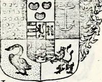 An illustration from Historia insignium illustrium sev Operis heraldici pars specialis : continens delineationem insignium plerorumque regum, ducum principum, comitum & baronum in cultiori Europa, cum explicatione singularum tesserarum, & multis ad familiarum decora titulos atque jura spectantibus, nec non tabulis aeneis scuta galeasq : in opere explicata obtutui exponentibus & indicibus necessariis (1680)