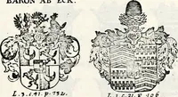 An illustration from Historia insignium illustrium sev Operis heraldici pars specialis : continens delineationem insignium plerorumque regum, ducum principum, comitum & baronum in cultiori Europa, cum explicatione singularum tesserarum, & multis ad familiarum decora titulos atque jura spectantibus, nec non tabulis aeneis scuta galeasq : in opere explicata obtutui exponentibus & indicibus necessariis (1680)