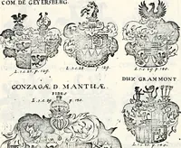 Picture 25 of 107 from Historia insignium illustrium sev Operis heraldici pars specialis : continens delineationem insignium plerorumque regum, ducum principum, comitum & baronum in cultiori Europa, cum explicatione singularum tesserarum, & multis ad familiarum decora titulos atque jura spectantibus, nec non tabulis aeneis scuta galeasq : in opere explicata obtutui exponentibus & indicibus necessariis (1680), leaf 42