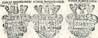 An illustration from Historia insignium illustrium sev Operis heraldici pars specialis : continens delineationem insignium plerorumque regum, ducum principum, comitum & baronum in cultiori Europa, cum explicatione singularum tesserarum, & multis ad familiarum decora titulos atque jura spectantibus, nec non tabulis aeneis scuta galeasq : in opere explicata obtutui exponentibus & indicibus necessariis (1680)
