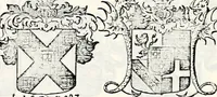 An illustration from Historia insignium illustrium sev Operis heraldici pars specialis : continens delineationem insignium plerorumque regum, ducum principum, comitum & baronum in cultiori Europa, cum explicatione singularum tesserarum, & multis ad familiarum decora titulos atque jura spectantibus, nec non tabulis aeneis scuta galeasq : in opere explicata obtutui exponentibus & indicibus necessariis (1680)