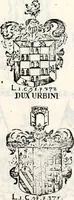 An illustration from Historia insignium illustrium sev Operis heraldici pars specialis : continens delineationem insignium plerorumque regum, ducum principum, comitum & baronum in cultiori Europa, cum explicatione singularum tesserarum, & multis ad familiarum decora titulos atque jura spectantibus, nec non tabulis aeneis scuta galeasq : in opere explicata obtutui exponentibus & indicibus necessariis (1680)