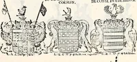 An illustration from Historia insignium illustrium sev Operis heraldici pars specialis : continens delineationem insignium plerorumque regum, ducum principum, comitum & baronum in cultiori Europa, cum explicatione singularum tesserarum, & multis ad familiarum decora titulos atque jura spectantibus, nec non tabulis aeneis scuta galeasq : in opere explicata obtutui exponentibus & indicibus necessariis (1680)