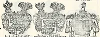 An illustration from Historia insignium illustrium sev Operis heraldici pars specialis : continens delineationem insignium plerorumque regum, ducum principum, comitum & baronum in cultiori Europa, cum explicatione singularum tesserarum, & multis ad familiarum decora titulos atque jura spectantibus, nec non tabulis aeneis scuta galeasq : in opere explicata obtutui exponentibus & indicibus necessariis (1680)