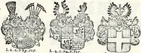 An illustration from Historia insignium illustrium sev Operis heraldici pars specialis : continens delineationem insignium plerorumque regum, ducum principum, comitum & baronum in cultiori Europa, cum explicatione singularum tesserarum, & multis ad familiarum decora titulos atque jura spectantibus, nec non tabulis aeneis scuta galeasq : in opere explicata obtutui exponentibus & indicibus necessariis (1680)