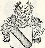 An illustration from Historia insignium illustrium sev Operis heraldici pars specialis : continens delineationem insignium plerorumque regum, ducum principum, comitum & baronum in cultiori Europa, cum explicatione singularum tesserarum, & multis ad familiarum decora titulos atque jura spectantibus, nec non tabulis aeneis scuta galeasq : in opere explicata obtutui exponentibus & indicibus necessariis (1680)