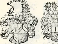 An illustration from Historia insignium illustrium sev Operis heraldici pars specialis : continens delineationem insignium plerorumque regum, ducum principum, comitum & baronum in cultiori Europa, cum explicatione singularum tesserarum, & multis ad familiarum decora titulos atque jura spectantibus, nec non tabulis aeneis scuta galeasq : in opere explicata obtutui exponentibus & indicibus necessariis (1680)