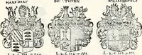 An illustration from Historia insignium illustrium sev Operis heraldici pars specialis : continens delineationem insignium plerorumque regum, ducum principum, comitum & baronum in cultiori Europa, cum explicatione singularum tesserarum, & multis ad familiarum decora titulos atque jura spectantibus, nec non tabulis aeneis scuta galeasq : in opere explicata obtutui exponentibus & indicibus necessariis (1680)