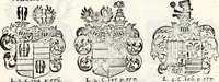 An illustration from Historia insignium illustrium sev Operis heraldici pars specialis : continens delineationem insignium plerorumque regum, ducum principum, comitum & baronum in cultiori Europa, cum explicatione singularum tesserarum, & multis ad familiarum decora titulos atque jura spectantibus, nec non tabulis aeneis scuta galeasq : in opere explicata obtutui exponentibus & indicibus necessariis (1680)