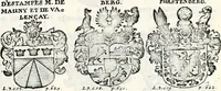 An illustration from Historia insignium illustrium sev Operis heraldici pars specialis : continens delineationem insignium plerorumque regum, ducum principum, comitum & baronum in cultiori Europa, cum explicatione singularum tesserarum, & multis ad familiarum decora titulos atque jura spectantibus, nec non tabulis aeneis scuta galeasq : in opere explicata obtutui exponentibus & indicibus necessariis (1680)