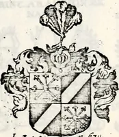 An illustration from Historia insignium illustrium sev Operis heraldici pars specialis : continens delineationem insignium plerorumque regum, ducum principum, comitum & baronum in cultiori Europa, cum explicatione singularum tesserarum, & multis ad familiarum decora titulos atque jura spectantibus, nec non tabulis aeneis scuta galeasq : in opere explicata obtutui exponentibus & indicibus necessariis (1680)