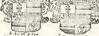 An illustration from Historia insignium illustrium sev Operis heraldici pars specialis : continens delineationem insignium plerorumque regum, ducum principum, comitum & baronum in cultiori Europa, cum explicatione singularum tesserarum, & multis ad familiarum decora titulos atque jura spectantibus, nec non tabulis aeneis scuta galeasq : in opere explicata obtutui exponentibus & indicibus necessariis (1680)