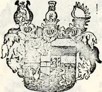 An illustration from Historia insignium illustrium sev Operis heraldici pars specialis : continens delineationem insignium plerorumque regum, ducum principum, comitum & baronum in cultiori Europa, cum explicatione singularum tesserarum, & multis ad familiarum decora titulos atque jura spectantibus, nec non tabulis aeneis scuta galeasq : in opere explicata obtutui exponentibus & indicibus necessariis (1680)
