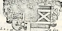 An illustration from Historia insignium illustrium sev Operis heraldici pars specialis : continens delineationem insignium plerorumque regum, ducum principum, comitum & baronum in cultiori Europa, cum explicatione singularum tesserarum, & multis ad familiarum decora titulos atque jura spectantibus, nec non tabulis aeneis scuta galeasq : in opere explicata obtutui exponentibus & indicibus necessariis (1680)