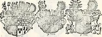 An illustration from Historia insignium illustrium sev Operis heraldici pars specialis : continens delineationem insignium plerorumque regum, ducum principum, comitum & baronum in cultiori Europa, cum explicatione singularum tesserarum, & multis ad familiarum decora titulos atque jura spectantibus, nec non tabulis aeneis scuta galeasq : in opere explicata obtutui exponentibus & indicibus necessariis (1680)