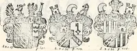 An illustration from Historia insignium illustrium sev Operis heraldici pars specialis : continens delineationem insignium plerorumque regum, ducum principum, comitum & baronum in cultiori Europa, cum explicatione singularum tesserarum, & multis ad familiarum decora titulos atque jura spectantibus, nec non tabulis aeneis scuta galeasq : in opere explicata obtutui exponentibus & indicibus necessariis (1680)