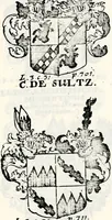 An illustration from Historia insignium illustrium sev Operis heraldici pars specialis : continens delineationem insignium plerorumque regum, ducum principum, comitum & baronum in cultiori Europa, cum explicatione singularum tesserarum, & multis ad familiarum decora titulos atque jura spectantibus, nec non tabulis aeneis scuta galeasq : in opere explicata obtutui exponentibus & indicibus necessariis (1680)