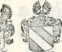 An illustration from Historia insignium illustrium sev Operis heraldici pars specialis : continens delineationem insignium plerorumque regum, ducum principum, comitum & baronum in cultiori Europa, cum explicatione singularum tesserarum, & multis ad familiarum decora titulos atque jura spectantibus, nec non tabulis aeneis scuta galeasq : in opere explicata obtutui exponentibus & indicibus necessariis (1680)