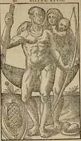 An illustration from Historia navigationis in Brasiliam quae et America dicitvr : qua describitvr avthoris navigatio, quaeque in mari vidit memoriae prodenda, Villagagnonis in America gesta : Brasiliensium victus & mores, à nostris admodum alieni, cum eorum linguae dialogo : animalia etiam, arbores atque herbae, reliquaque singularia & nobis penitus incognita (1594)