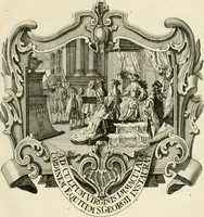 An illustration from Historica notitia rerum Boicarum : symbolis ac figuris aeneis illustrata : in funere Caroli VII. Romanorum Imperatoris semp. aug. virtutum triumpho, solemnium quondam occasione exequiarum, accommodata : cui accedit in fine oratio funebris in laudem optimi ejusdem Caesaris, anno 1745 habita (1746)