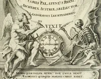 An illustration from Historica notitia rerum Boicarum : symbolis ac figuris aeneis illustrata : in funere Caroli VII. Romanorum Imperatoris semp. aug. virtutum triumpho, solemnium quondam occasione exequiarum, accommodata : cui accedit in fine oratio funebris in laudem optimi ejusdem Caesaris, anno 1745 habita (1746)