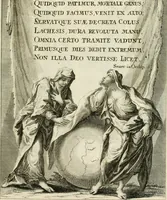 An illustration from Historica notitia rerum Boicarum : symbolis ac figuris aeneis illustrata : in funere Caroli VII. Romanorum Imperatoris semp. aug. virtutum triumpho, solemnium quondam occasione exequiarum, accommodata : cui accedit in fine oratio funebris in laudem optimi ejusdem Caesaris, anno 1745 habita (1746)