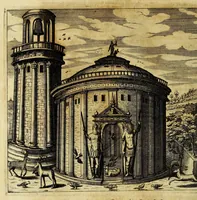 An illustration from Historiarum Orientalis Indiae tomus XII in tres libros siue tractatus distributus. : Quorum primus continet descriptiones chorographicas & topographicas regnorum, provinciarum, insularum, vrbium, castellorum, emporiorum montium atque fluviorum, totius illius continentis, quae vulgo Orientalis Indiae nomine censetur: imprimis Chersonesi Aureae, Sinarum, Iaponum, Sinus Perfici & Gangetici, Oceani Eoi & littoris Africani: adiectis incolarum moribus & ritibus, ipsiusque soli ingenio & natura. Secundus habet narrationes exquisitas aliquot nauigationum & expeditionum marinarum, ab Anglis Batauisque potissimum, in omnes illas Orientis & Austri partes susceptarum, vt & praeliorum aliquot naualium vario euentu commissorum: quibus accessit periplus orbis terrae, à Iacobo Eremita, Nauarcho Batauo absolutus: quae historia incipit ab anno An. C. M. DC. XIII. terminaturque initiis anni M. DC. XXVI. Tertius tribuitur descriptioni quarundam septentrionalium regionum atque insularum, ante non satis cognitarum, nempe partis Scythiae, Moscoviae, quae magna pars est Sarmatiae Europae & Asiaticae, nec non Samogetiae, Islandae, Gronlandiae & aliarum, quarum plenior notitiae, expeditionibus Nauarchorum felici industria in eas orbis partes confectis, ad nos peruenit: à primis Aquilonarium nauigationum initiis ad nostra tempora. I. Ludouicus Gotofridus ex Anglico et Belgico sermone in Latinum transtulit, nouis accessionibus locupletauit, ordinem & concinnitatem addidit: non sine tabulis chorographicis & figuris aeneis, vnde lumen toti historiae (1628)
