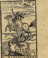 An illustration from Historias de idacio obispo : qve escrivio poco antes qve España se perdiese. De Isidoro, Obispo de Badajoz ... De Sebastiano, Obispo de Salamanca ... De Sampiro, Obispo de Astorga ... De Pelagio, Obispo de Ouiedo ... Nunca hasta agora impressas, con otras notas tocantes a estas historias, y reyes dellas. (1615)